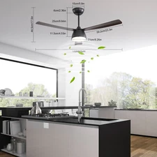 52" LED Ceiling Fan Light with Remote Control 6 Speed Settings Timing