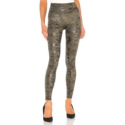Spanx Faux Leather Green Camo Leggings 