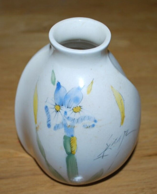 Barbara Baatz USA Pottery Blossom Art Vase Signed Blue Yellow Mid-Century Modern