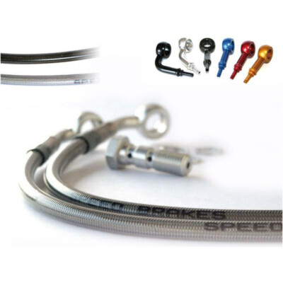 SPEEDBRAKES Vorderrad-Stahlflex-Bremsleitung Edelstahl/Alu Banjo für Kawa. ER