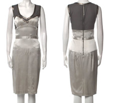 Dolce and Gabbana D&G silver silk Sheath mesh, crystals dress IT44 UK12 US8 EU38