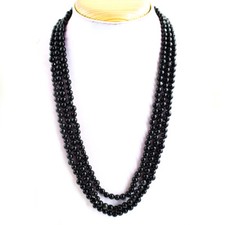 287.00 Cts Natural 3 Strand Black Spinel Round Shape Beads Necklace NK 40E25