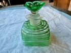 STEUBEN RARE COLOGNE BOTTLE w/FLOWER STOPPER, GREEN THREADING & POLISHED PONTIL