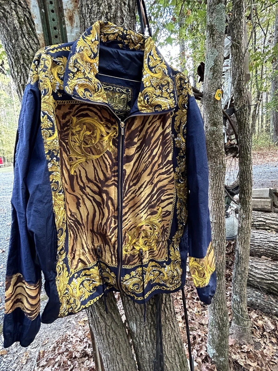 vintage nylon parachute Jacket Large Gold Tiger Striped Winterest
