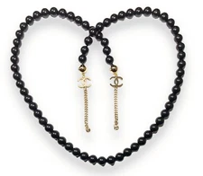 CHANEL Black Pearl Chain Authentic Made In Italy 32” Length