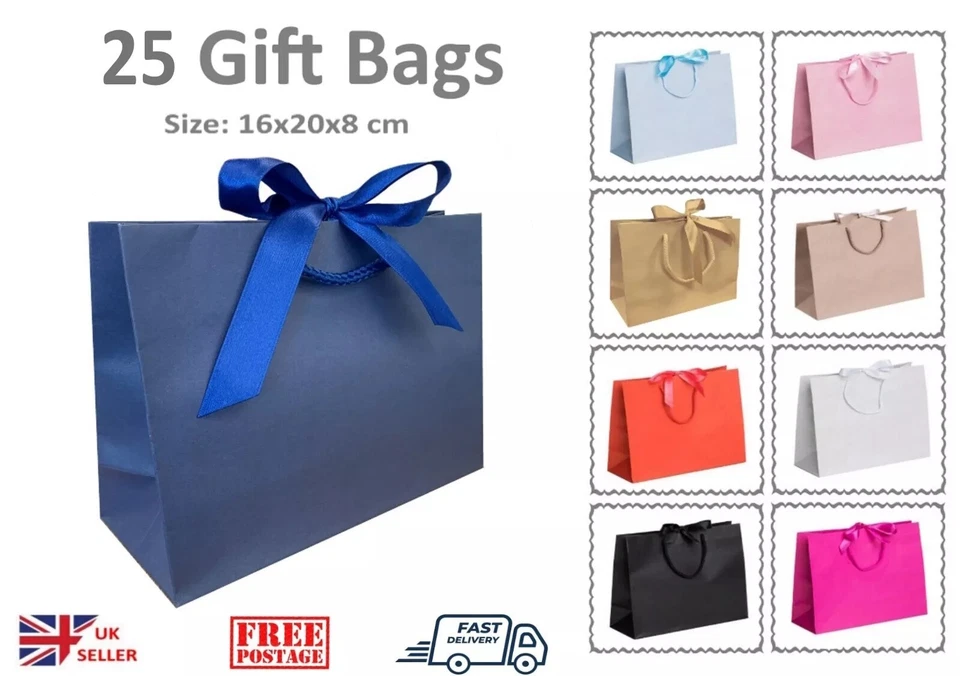 25 Small Ribbon Tie Bow Gift Bags Luxury Party Events Table Favour Wedding Bag