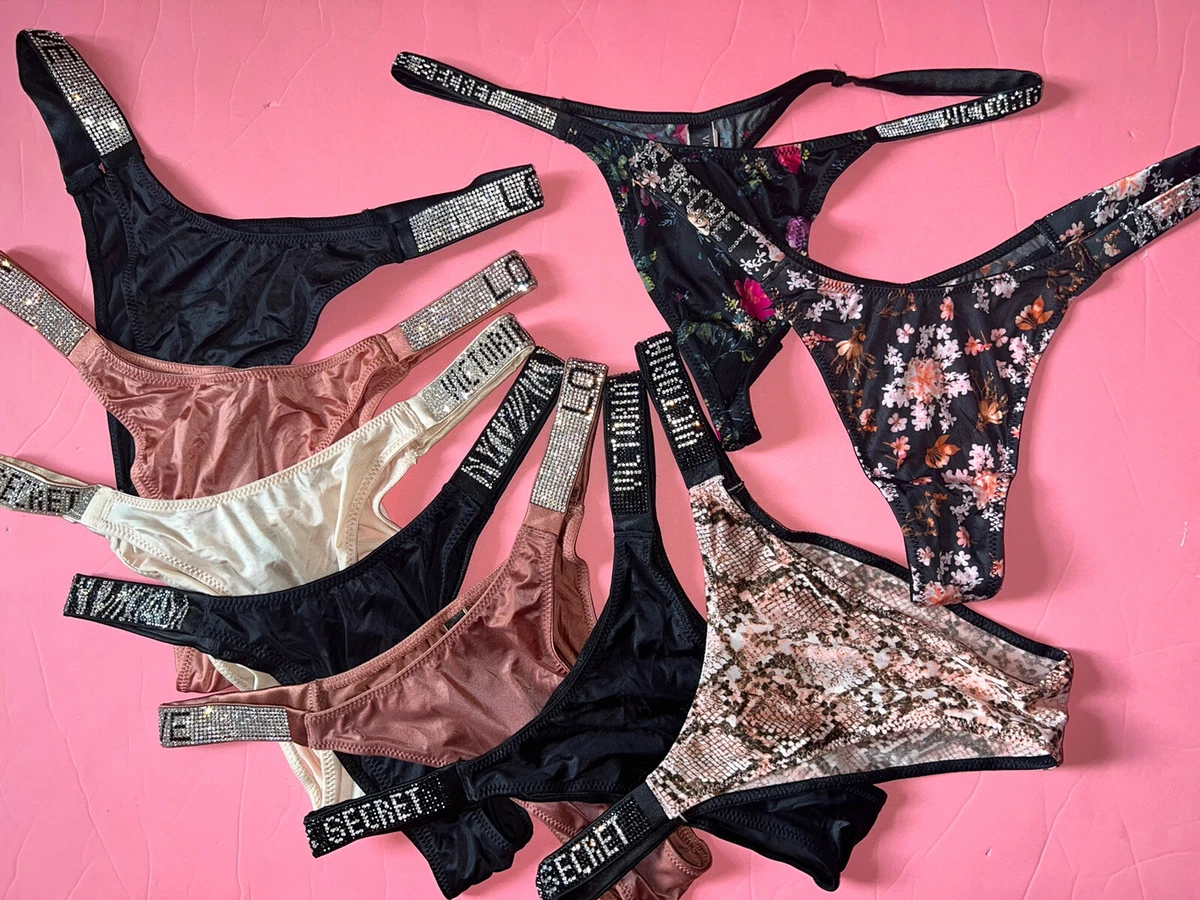 Victoria's Secret S PANTY LOT brown animal snake pink black beige SHINE  STRAP