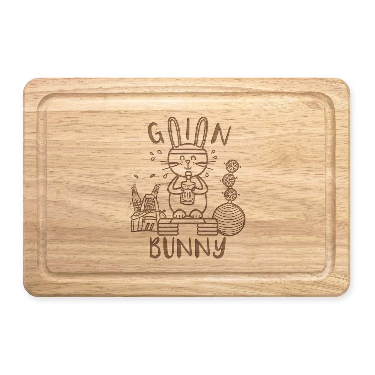 Gin Bunny Rectangular Wooden Chopping Board Funny Rabbit Gym Animal Fitness