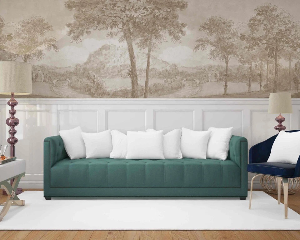 Murales de papel tapiz retro vintage de paisaje bosque en una colina junto al lago Foto 2 de 4