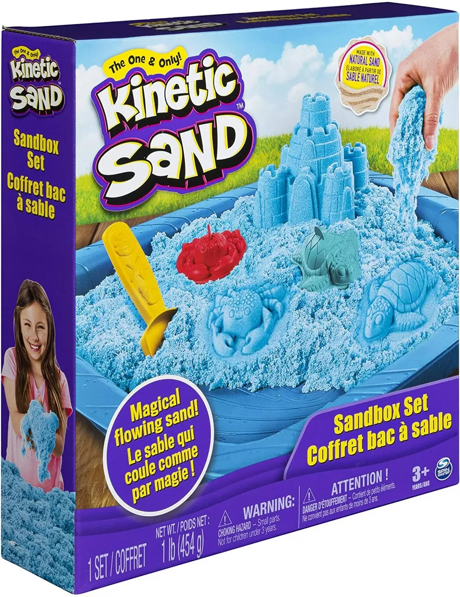 Kinetic Sandcastle Kit Set 3 Molds Tool BLUE Sand & Play Tray Never Dries  Out