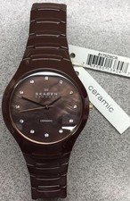 Skagen 817SDXC Ceramic poliert, Damenuhr braun mit Swarovski-Indizes  *NEU*