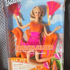 Mattel Barbie Cheerleader Doll Ever-Flex Body Blonde Hair 11.5in Outfit Pom-Poms