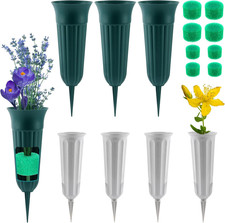 8-Pack Cemetery Vases for Grave - 2 Sizes of Plastic Cone Vase with Foam Flower