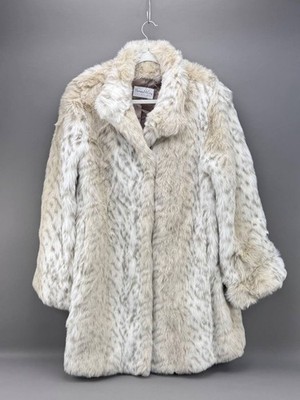 Pamela McCoy Collections Womens Beige Animal Print Faux Fur Coat Size M