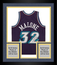 Framed Karl Malone Utah Jazz Signed Mitchell & Ness 96 Road Swingman Jersey