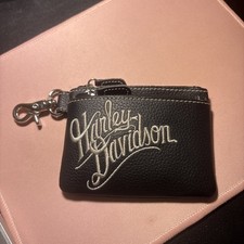 Vintage Harley Davidson Coin Purse Black Leather-EUC