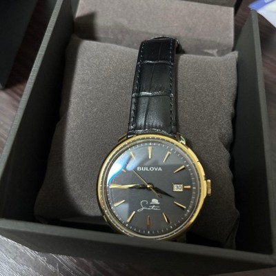 Bulova 97B201 Frank Sinatra Collection Dress Watch schwarzes Lederband
