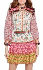 Alice + Olivia 'Kathy' Floral-Print 3/4 Sleeve Tiered Mini Dress sz 0