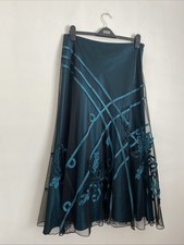 Vintage Per Una Teal Net Appliqué Beaded Skirt 12 R Steampunk Retro