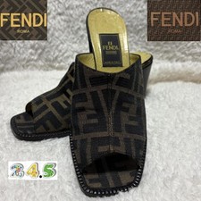 FENDI Sandali Scarpe Mule FF Zucca EU 37,5 US 7,5 Tela Marrone Nero Autentici