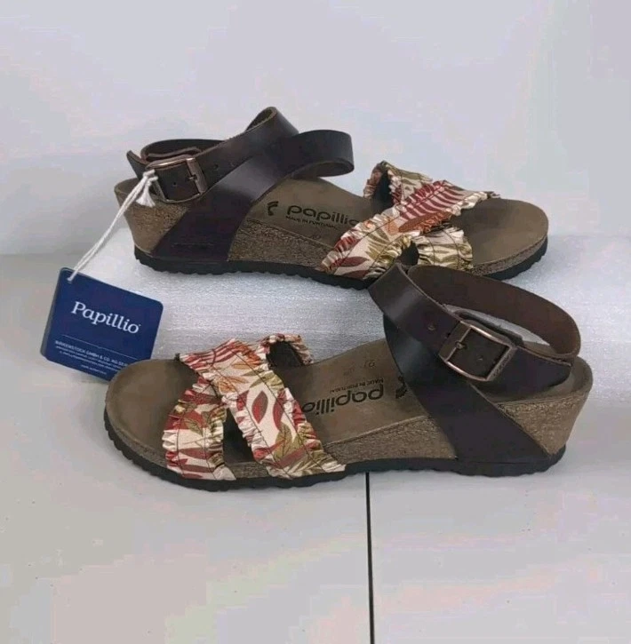 NUEVO En Caja Birkenstock Lola Por Papillo Flor Volantes Marrón EU 38 US 7/7.5 Foto 2 de 4