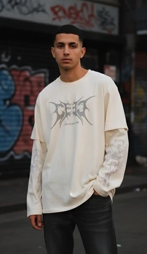 CEEC-LA Embroidered Ivory Angel Long Double Sleeve Streetwear Thermal Tee Medium - product listing photo