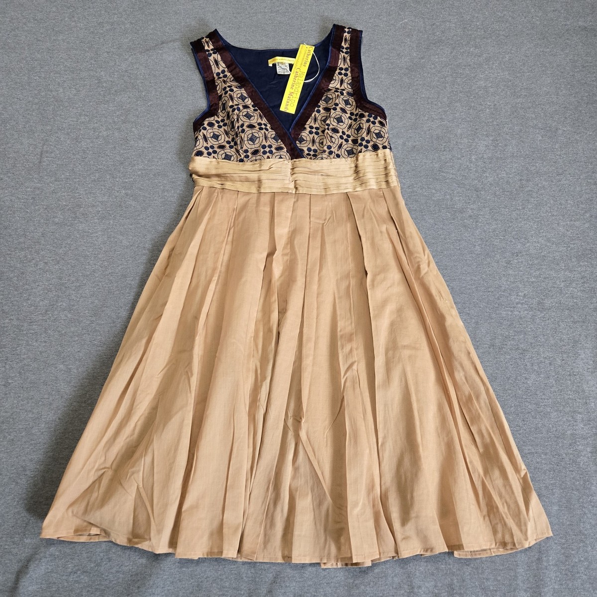 NWT Catherine Malandrino Cocktail Dress Size 6 Tan Navy Maroon Cotton Silk Party