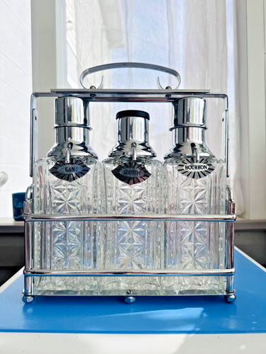 Vintage MCM Tantalus 3 Decanter Portatile Cromato Caddy - Foto 1 di 9