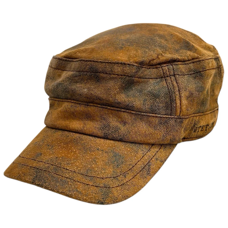 Stetson Kerman Piel de Cerdo Cuero Ejército Gorra Cadete Sombrero Para Hombres XL Western Militar Marrón Foto 3 de 4