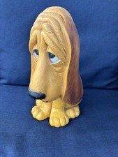 VTG Sad Eyes Basset Hound Large Coin Piggy Bank Puppy Dog Vinyl W/ Stop 70’s