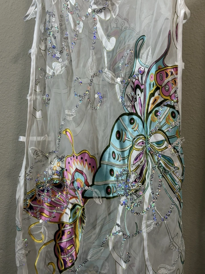 Shirley of Hollywood White Butterfly Lingerie Slip Sheer Medium - Image 2 of 4