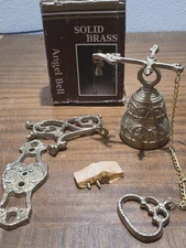 Vintage Wall Mount Brass Bell Door Knocker Monastery with Chain