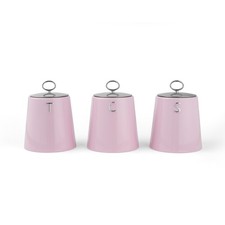 Salter Retro Pink 3Pc Canister Set– Tea, Coffee & Sugar, Embossed Lettering