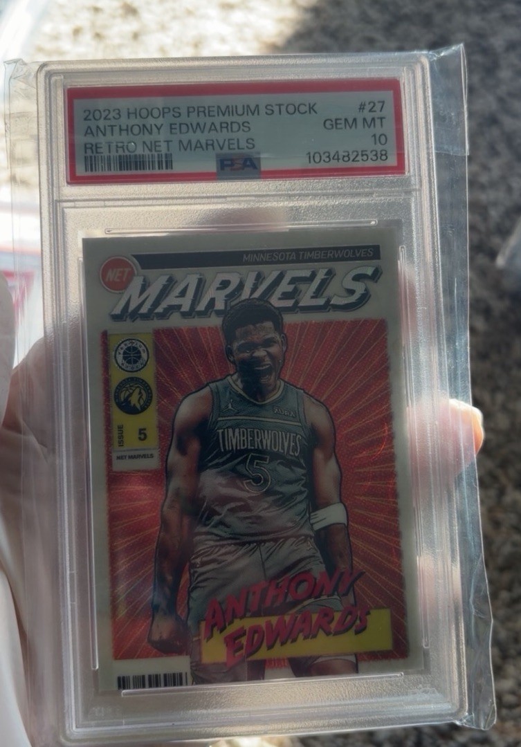 2023-24 NBA Hoops Premium Net Marvels #27 Anthony Edwards Case Hit SSP PSA 10