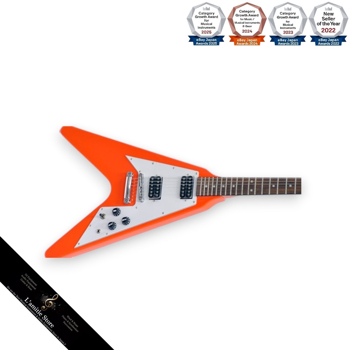 PLAYTECH FV430 ORANGE Flying V Type Electric Guitar 2 Humbuckers
