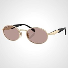 PRADA Sunglasses Gold Metal Oval Symbole PR65ZS ZVN20I Light Brown Purple Lens