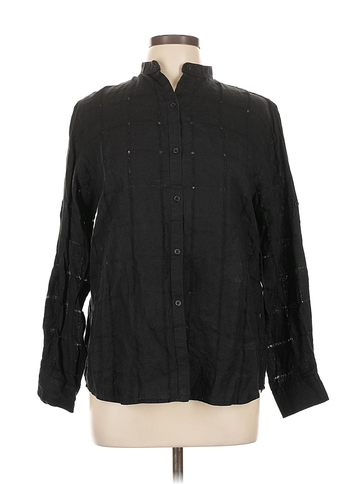 Lauren by Ralph Lauren Women Black Long Sleeve Button-Down Shirt L