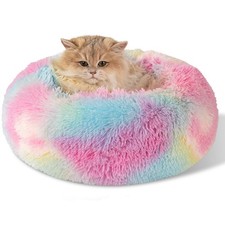 Dog Calming Bed - Washable Anti-Slip Fluffy Donut for Anxiety Relief