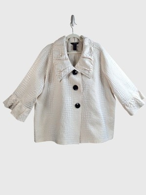 Ali Miles Button Jacket 3X Ivory Textured Collared Bell Sleeves Minimalist Artsy