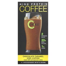 High Protein Iced Coffee, Chocolate Caramel, 12 Packets, 1.09 oz (31 g) Each