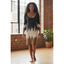 5148) London Times Colorblock Rib Knit Scoop Neck Pullon Sweaters Dress Large 