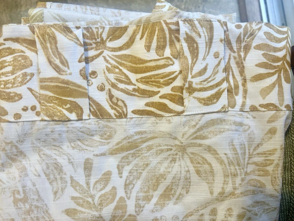 Panel Cortina Anthropologie 100% Algodón Amarillo Blanco Pájaro Estampado Tropical 50x84 Foto 3 de 4