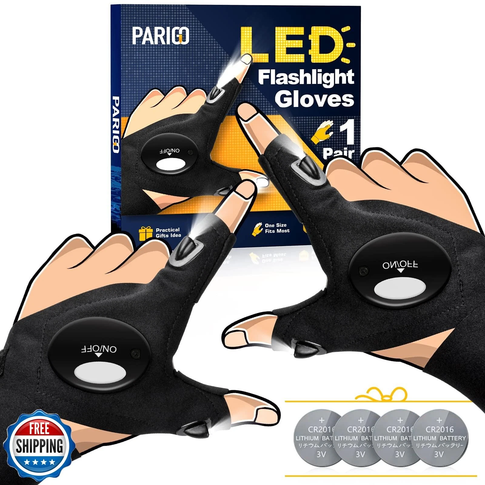 PARIGO LED Flashlight Gloves, Novelty Stocking Stuffers for Men,
