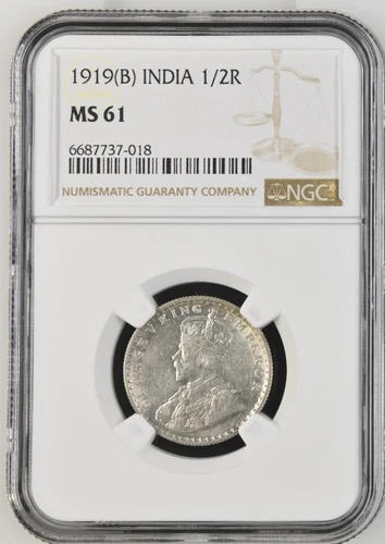 India 1/2 Rupee 1919B NGC MS 61