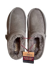 Men's Dluxe by Dearfoams Genuine Shearling Moccasin Slippers Size 9-10 in Gray
