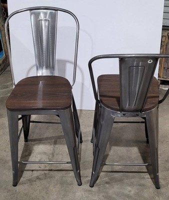 StyleWell Finwick 24'' SH Gunmetal Gray Backed Counter Stool w/Dark Wood Seat 33B