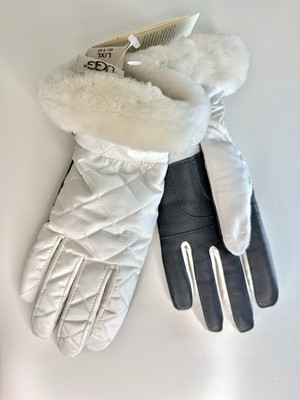 New UGG Women Large/XL White Quilted Touch Screen Sheepskin Cuff Gloves MSRP $85