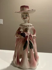 Lipper & Mann Pink Lady w Fruit Figurine Bell Candle Napkin Holder Kitsch Japan