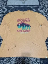 Life Is Good Men’s Long Sleeve Shirt XL Buffalo Not All Who Wander Are Lost