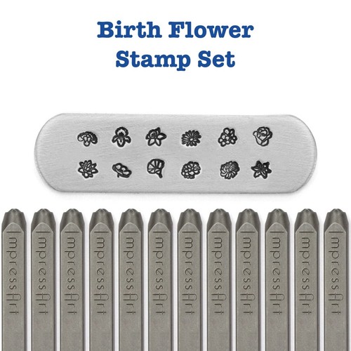 Mini Birth Flower Stamp Pack Set 4mm, ImpressArt, 12 Months, Metal Stamping Tool